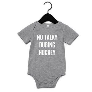PORTAGE AND MAIN GREY BABY ONESIE 'NO TALKY DURING HOCKEY', KIDS, Styles For Home Garden & Living, Styles For Home Garden & Living