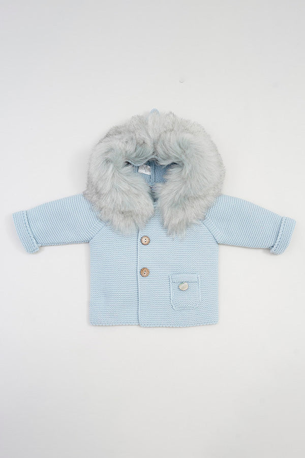 Pangasa PREORDER Powder Blue Faux Fur Knitted Jacket | iphoneandroidapplications
