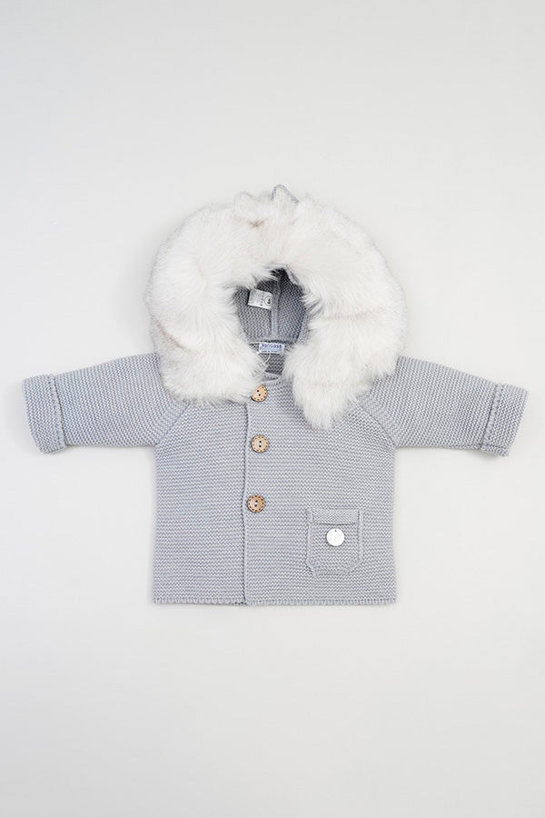 Pangasa PREORDER Grey Faux Fur Knitted Jacket | iphoneandroidapplications