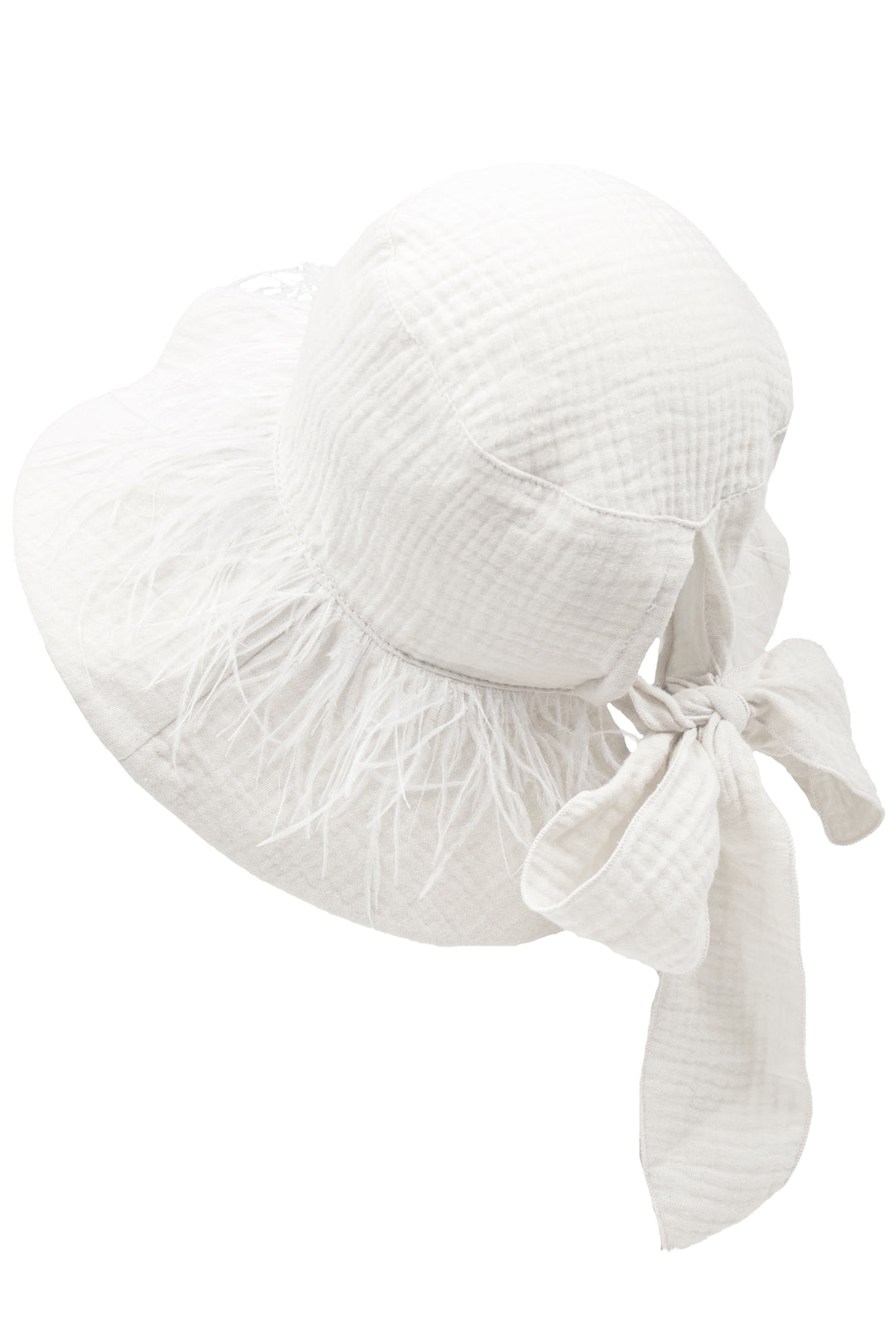 Jamiks "Akali" Ecru Cheesecloth Feather Trim Hat | iphoneandroidapplications