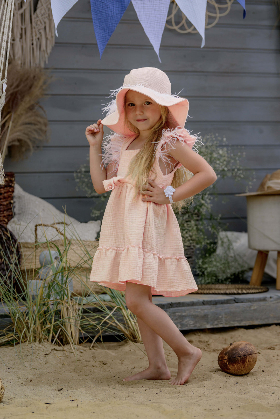 Jamiks "Akali" Apricot Cheesecloth Feather Dress | iphoneandroidapplications