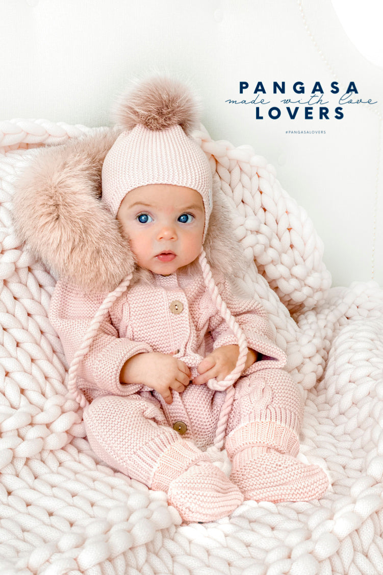 Pangasa PREORDER Cable Knit Faux Fur Footless Pramsuit | iphoneandroidapplications