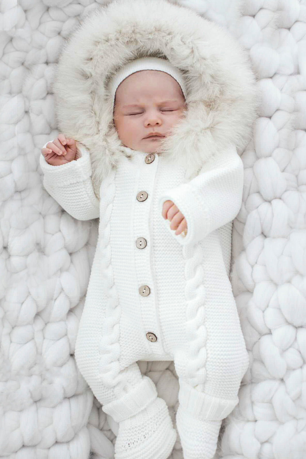 Pangasa PREORDER Cable Knit Faux Fur Footless Pramsuit | iphoneandroidapplications