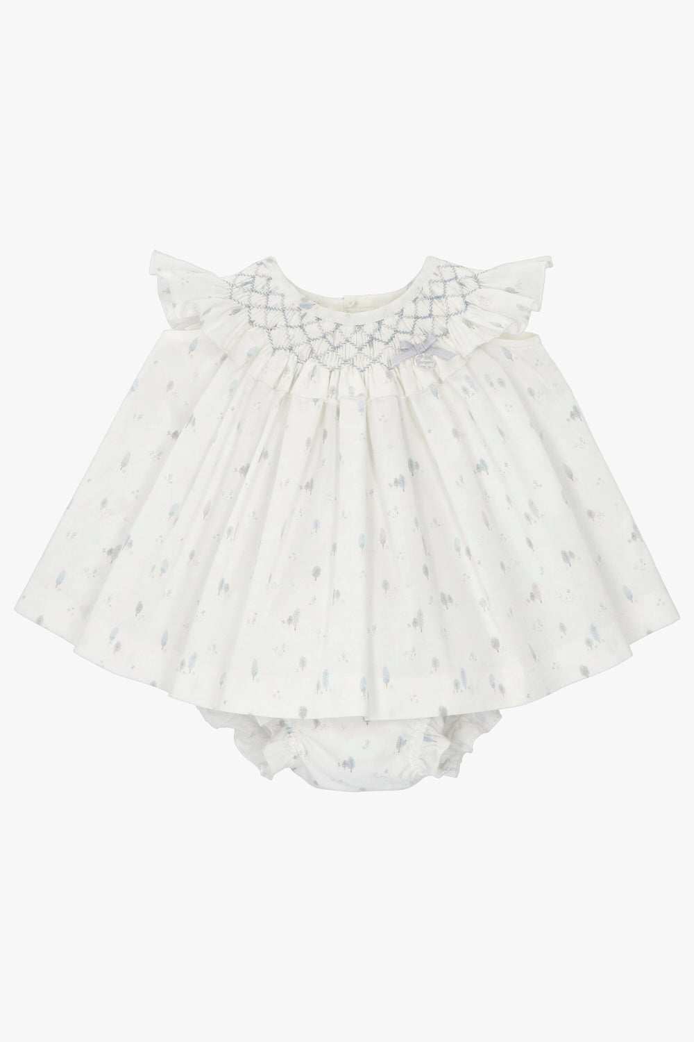 Martín Aranda "Ella" Light Grey Tree Print Smocked Dress Set | iphoneandroidapplications