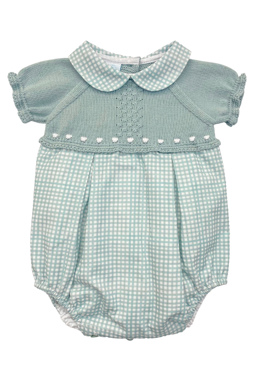 Granlei "Beckett" Teal Half Knit Checked Romper | iphoneandroidapplications