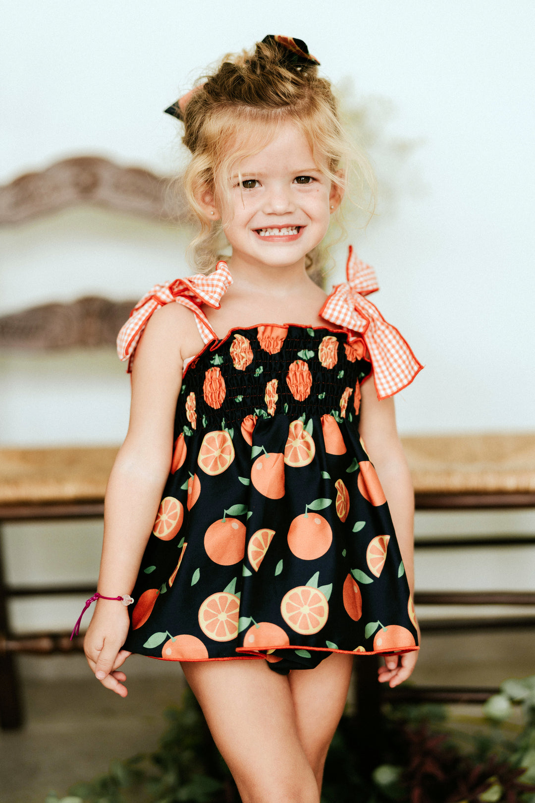 Mon Petit Bonbon "Helena" Orange Print Dress & Bloomers | iphoneandroidapplications