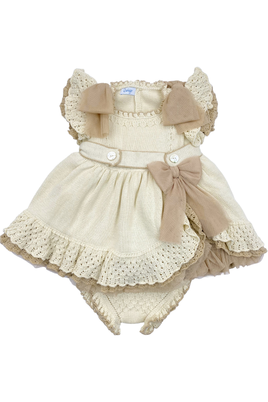 Rahigo "Beatrice" Cream & Camel Knit Tulle Dress & Bloomers | iphoneandroidapplications