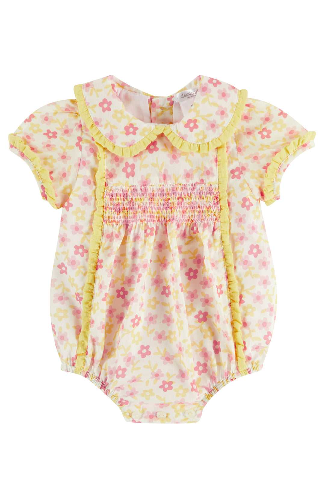 Deolinda "Larissa" Lemon & Pink Floral Smocked Romper | iphoneandroidapplications