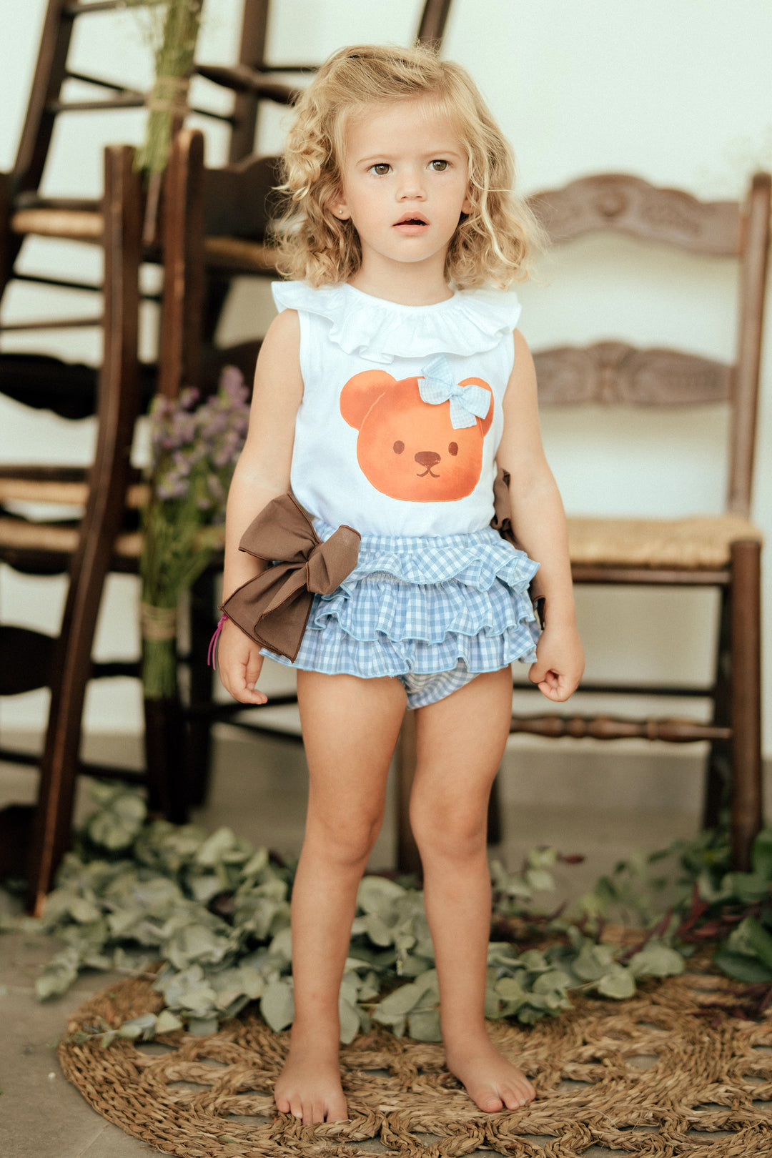 Pio Pio "Lucia" Teddy Blouse & Gingham Bloomers | iphoneandroidapplications