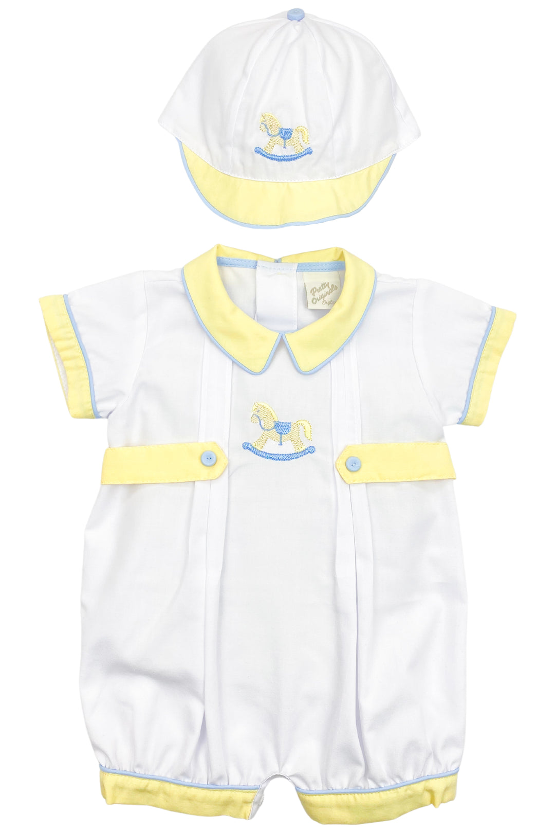 Pretty Originals "Flynn" White & Lemon Romper & Hat | iphoneandroidapplications