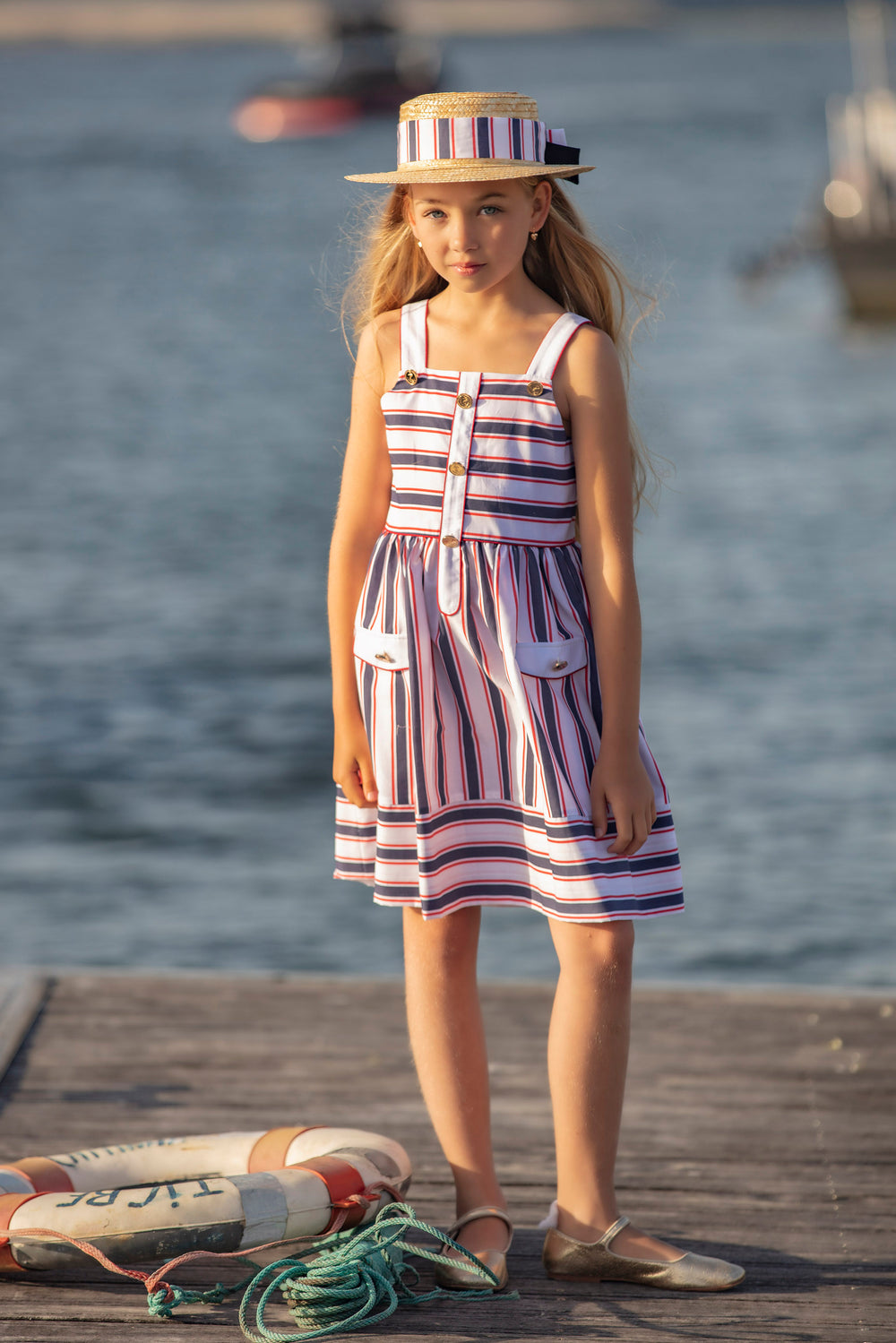 Patachou "Nylah" Red & Navy Striped Dress | iphoneandroidapplications