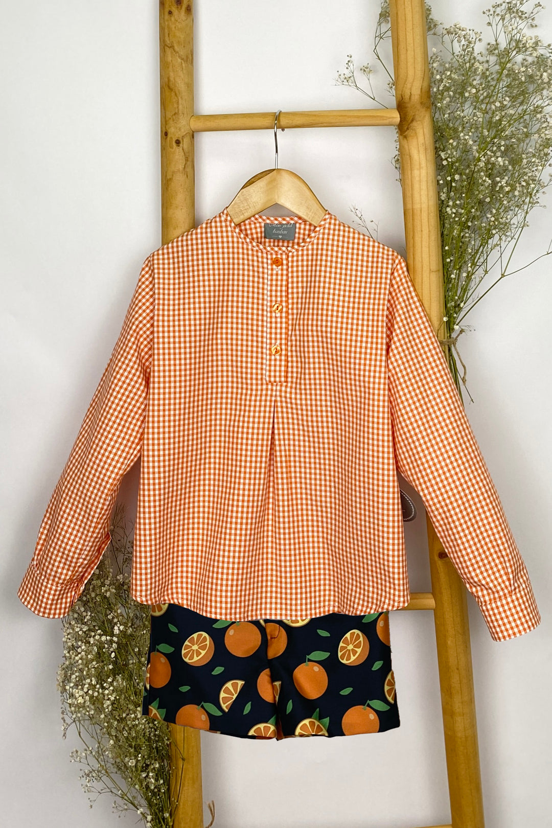 Mon Petit Bonbon "Lucas" Orange Gingham Shirt & Shorts | iphoneandroidapplications