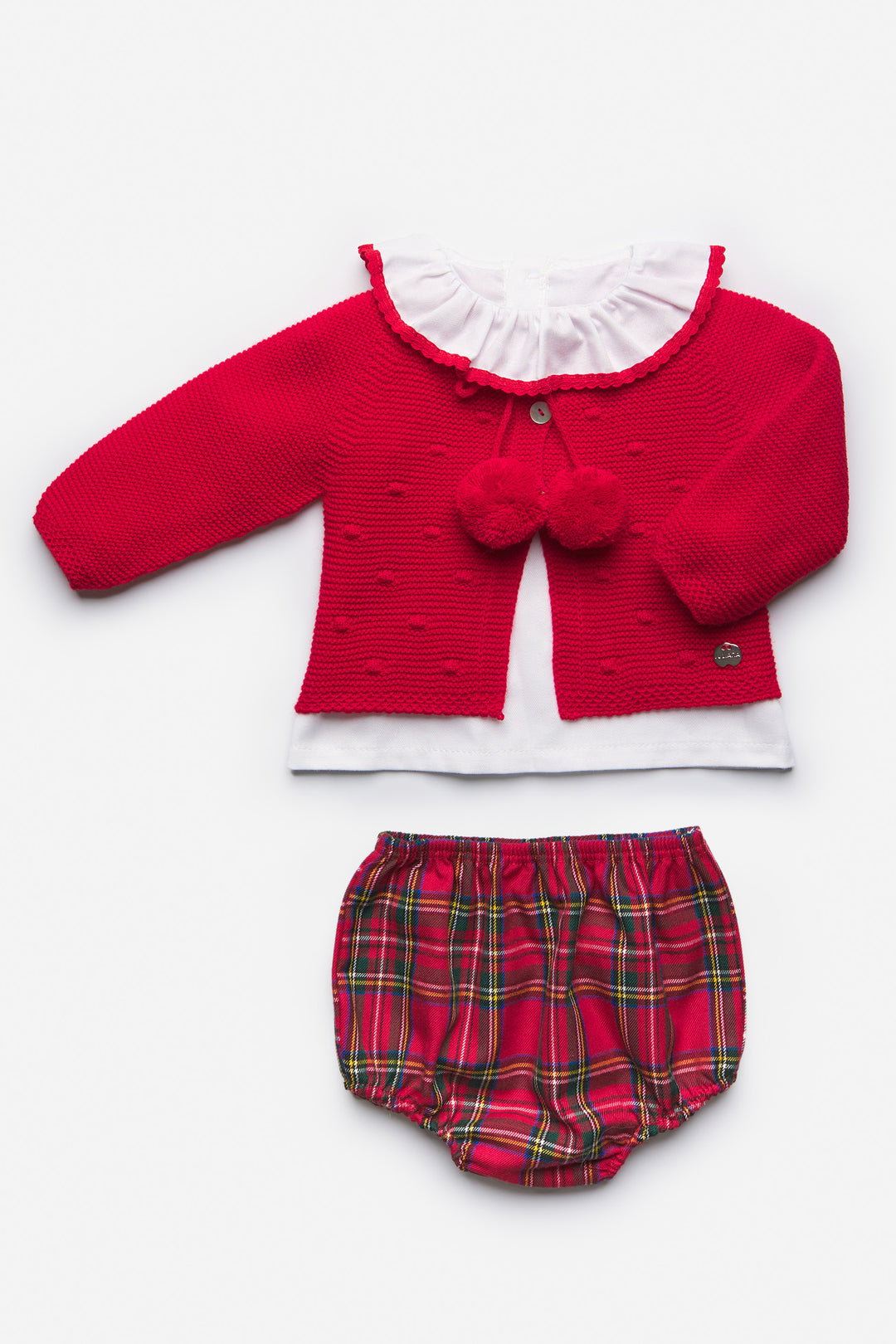 Juliana "Ginger" Red Knit Cardigan, Blouse & Tartan Bloomers | iphoneandroidapplications