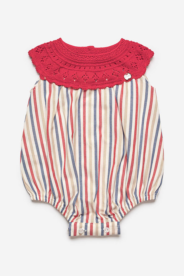 Juliana "Davey" Red Half Knit Striped Romper | iphoneandroidapplications