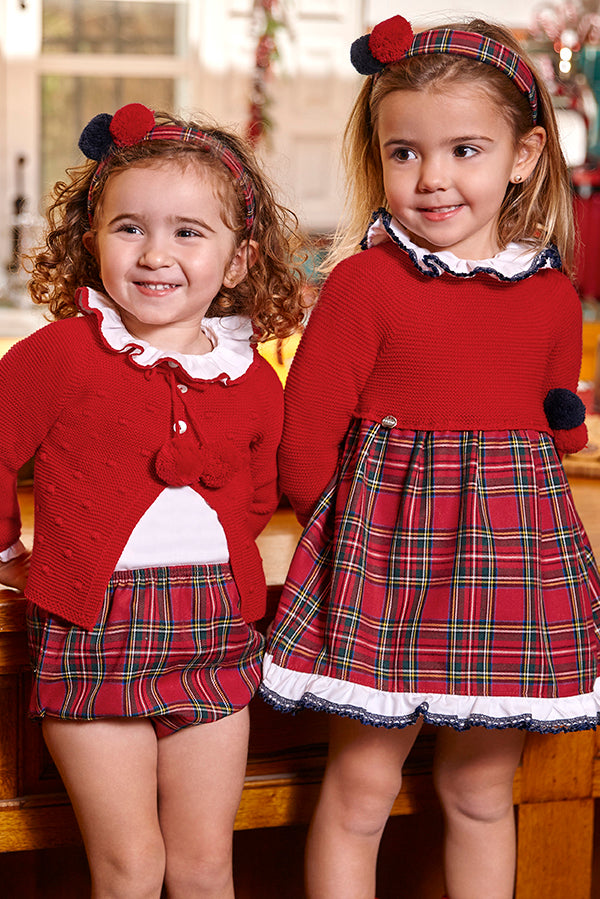 Juliana "Ginger" Red Knit Cardigan, Blouse & Tartan Bloomers | iphoneandroidapplications