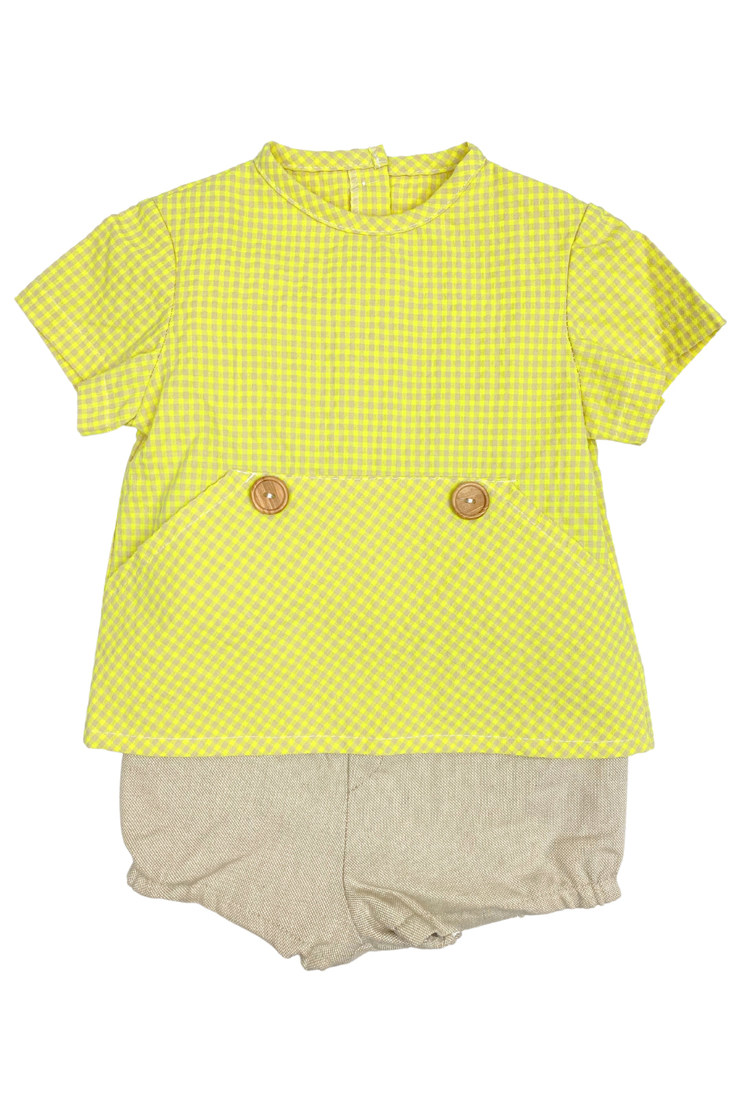 Valentina Bebes "Riley" Yellow & Beige Gingham Shirt & Shorts | iphoneandroidapplications