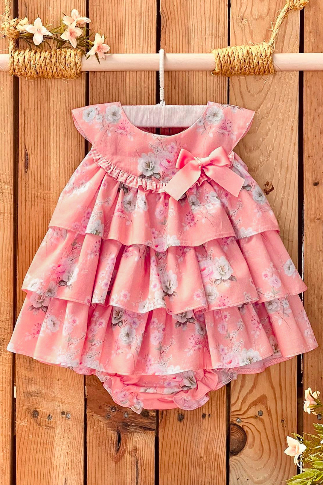 Valentina Bebes "Mollie" Pink Floral Layered Dress & Bloomers | iphoneandroidapplications