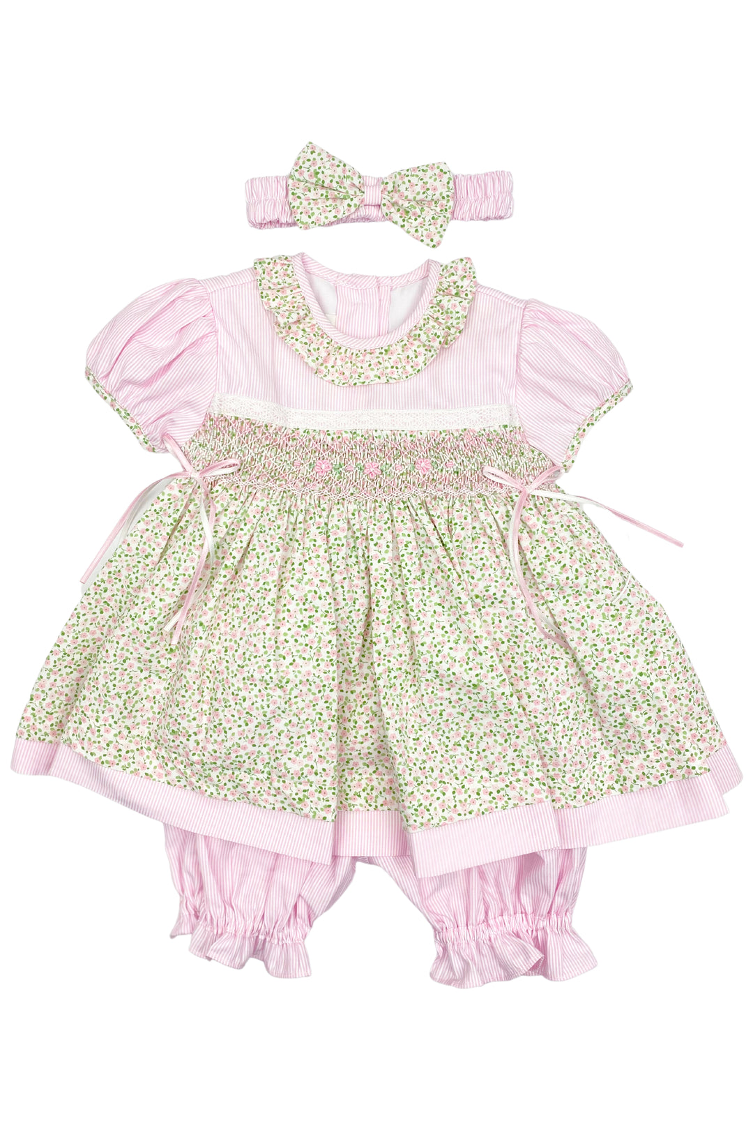 Pretty Originals "Lydia" Pink Floral Smocked Dress, Bloomers & Headband | iphoneandroidapplications