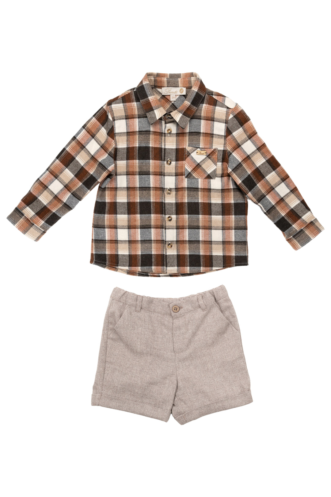 Pureté du Bebe "Wesley" Rust Tartan Shirt & Tweed Shorts | iphoneandroidapplications