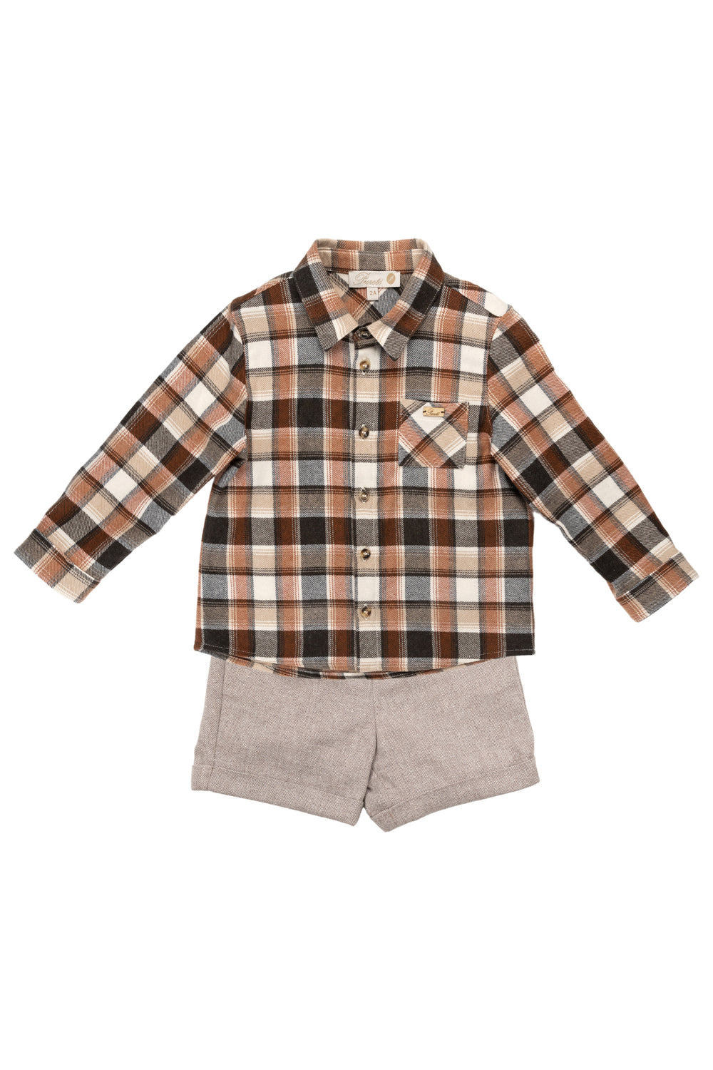 Pureté du Bebe "Wesley" Rust Tartan Shirt & Tweed Shorts | iphoneandroidapplications
