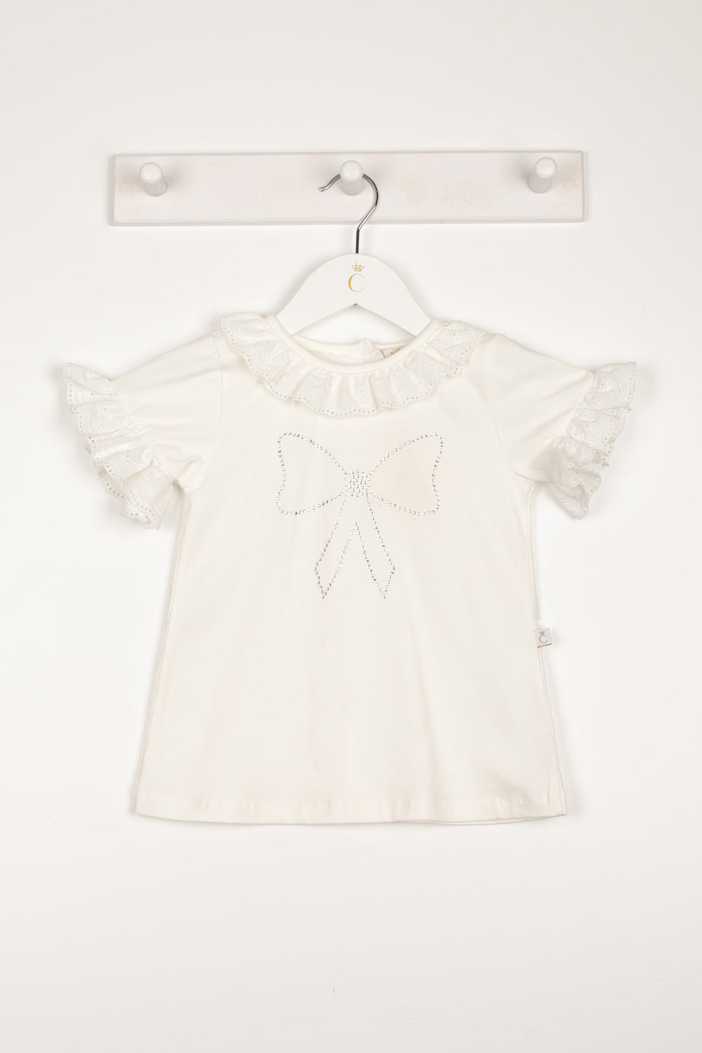 Caramelo Kids "Anna" Ivory Broderie Anglaise Diamanté Bow Top | iphoneandroidapplications