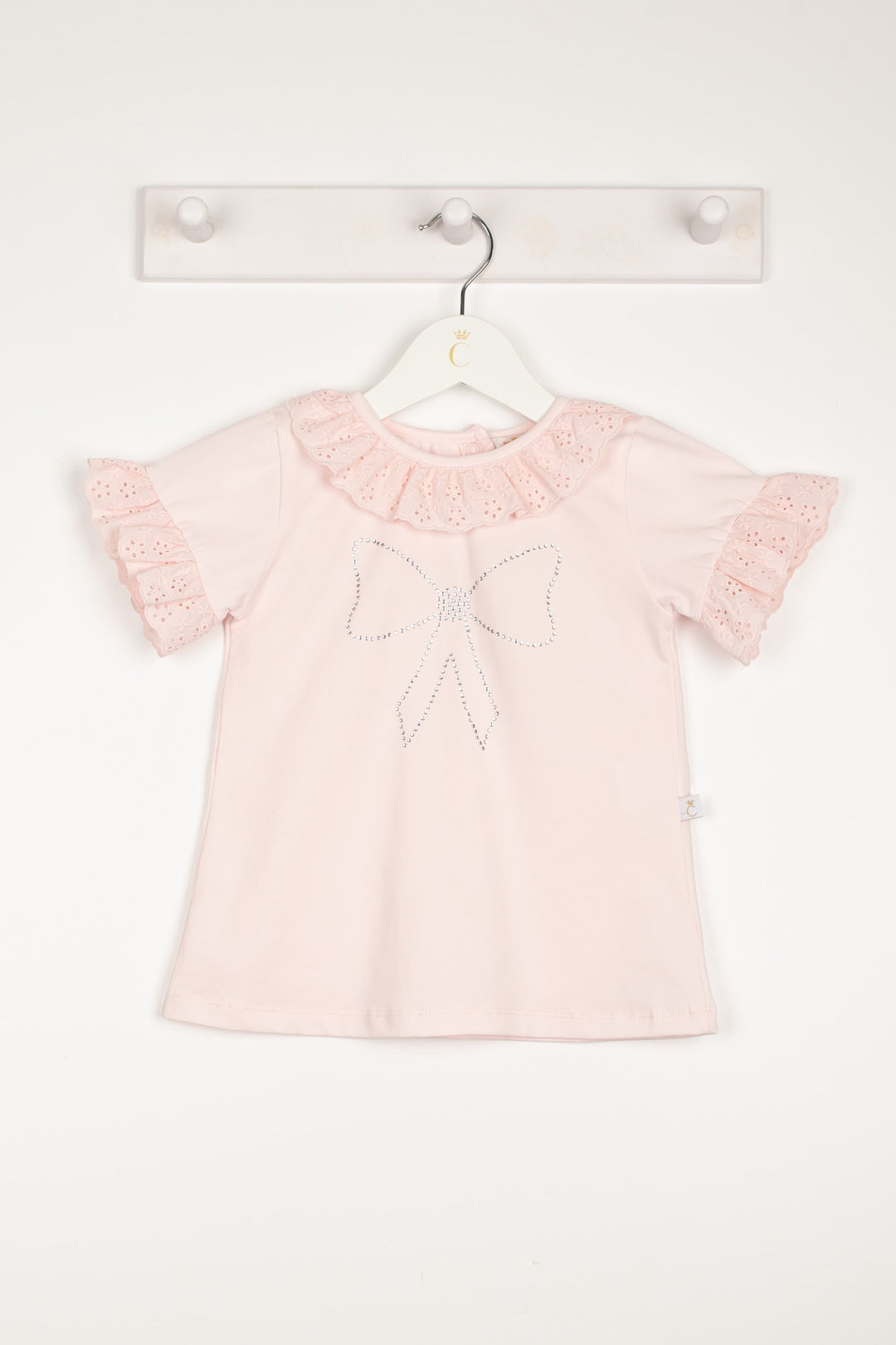 Caramelo Kids "Anna" Pink Broderie Anglaise Diamanté Bow Top | iphoneandroidapplications