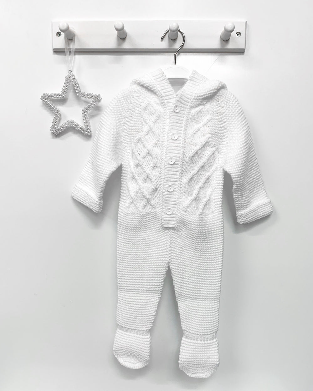 Nico Dingo BABY | White Knitted Pom Pom Pramsuit | iphoneandroidapplications