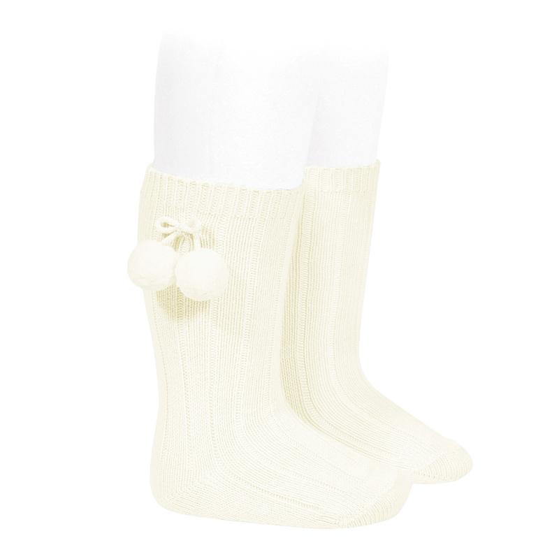 Condor Cream Knee High Pom Pom Socks | iphoneandroidapplications