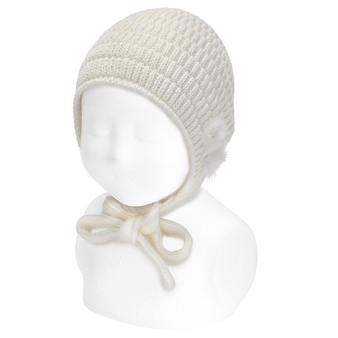 Condor Cream Knitted Bonnet with Pom Poms | iphoneandroidapplications