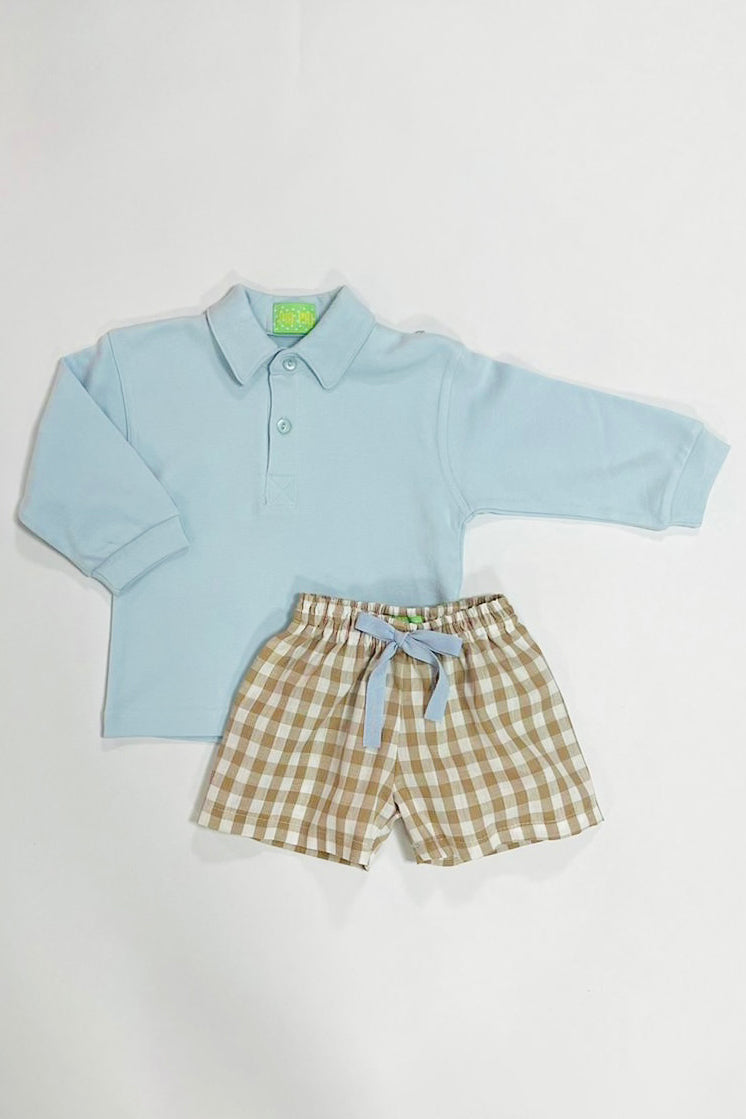 Pio Pio "David" Baby Blue Polo Shirt & Gingham Shorts | iphoneandroidapplications