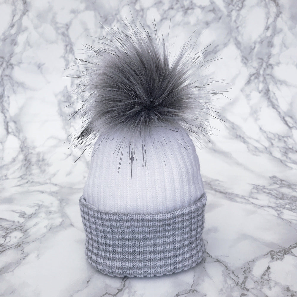 iphoneandroidapplications First Size Grey & White Faux Fur Pom Pom Hat | iphoneandroidapplications