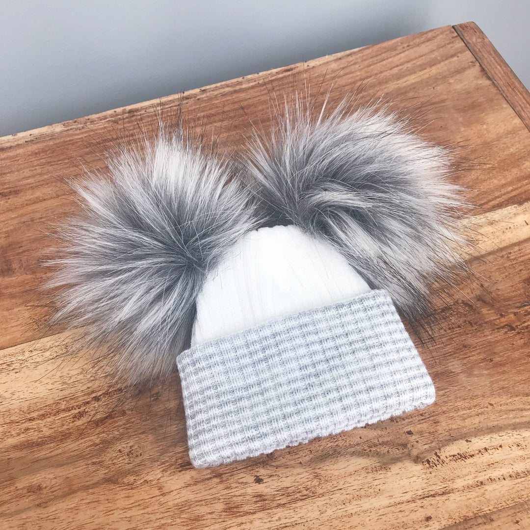 iphoneandroidapplications First Size White & Grey Double Pom Pom Hat | iphoneandroidapplications