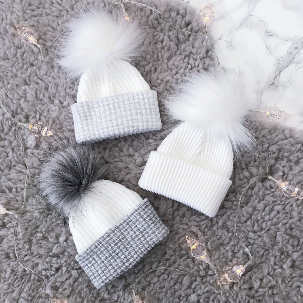 iphoneandroidapplications First Size White & Silver Faux Fur Pom Pom Hat | iphoneandroidapplications