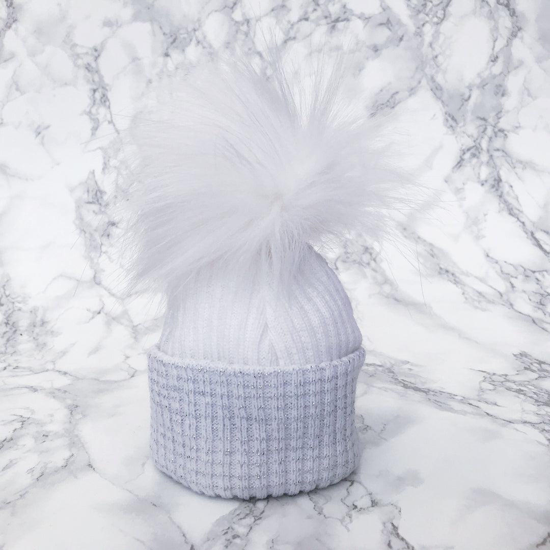 iphoneandroidapplications First Size White & Silver Faux Fur Pom Pom Hat | iphoneandroidapplications