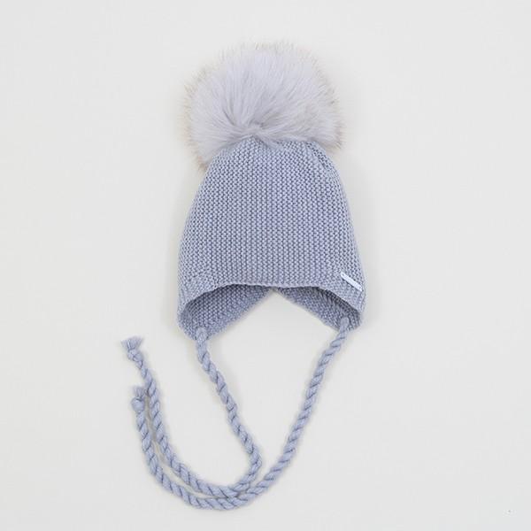 Pangasa Grey Faux Fur Hat with Braided Strings | iphoneandroidapplications