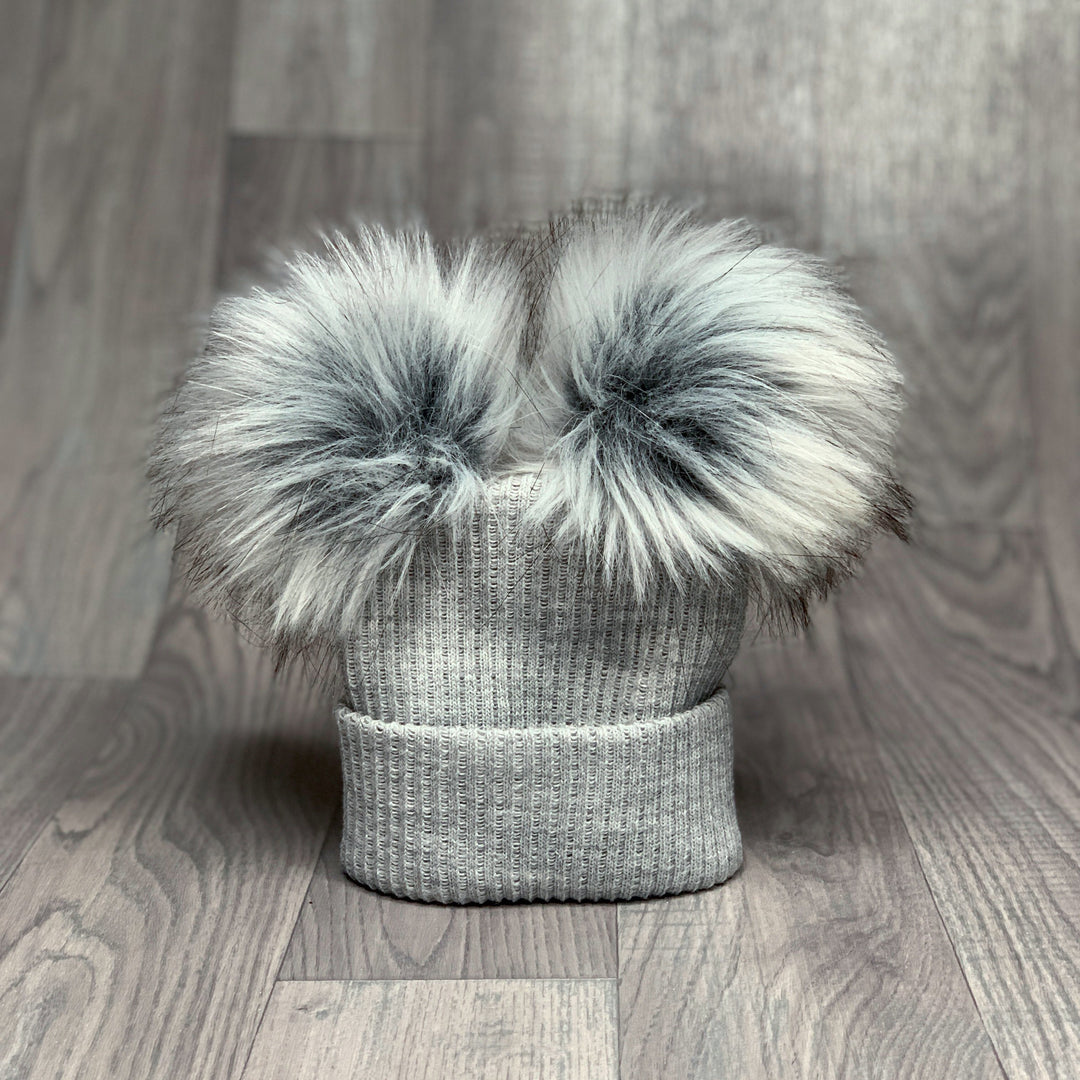 iphoneandroidapplications Grey Ribbed Double Pom Pom Hat | iphoneandroidapplications