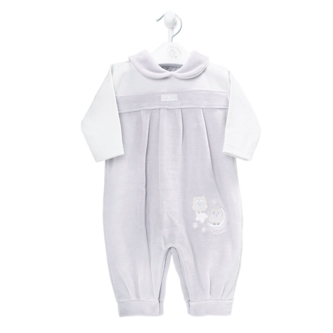 Dandelion Grey Velour "Owl on the Moon" Romper | iphoneandroidapplications