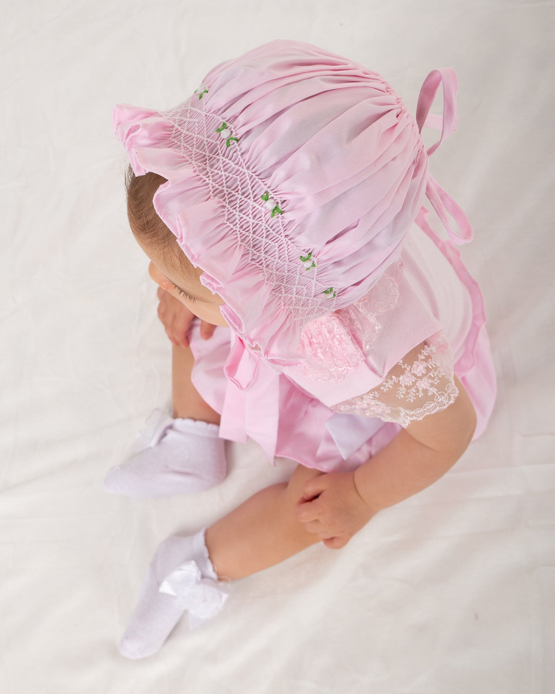 Caramelo Kids "Josephine" Pink Smocked Bonnet | iphoneandroidapplications