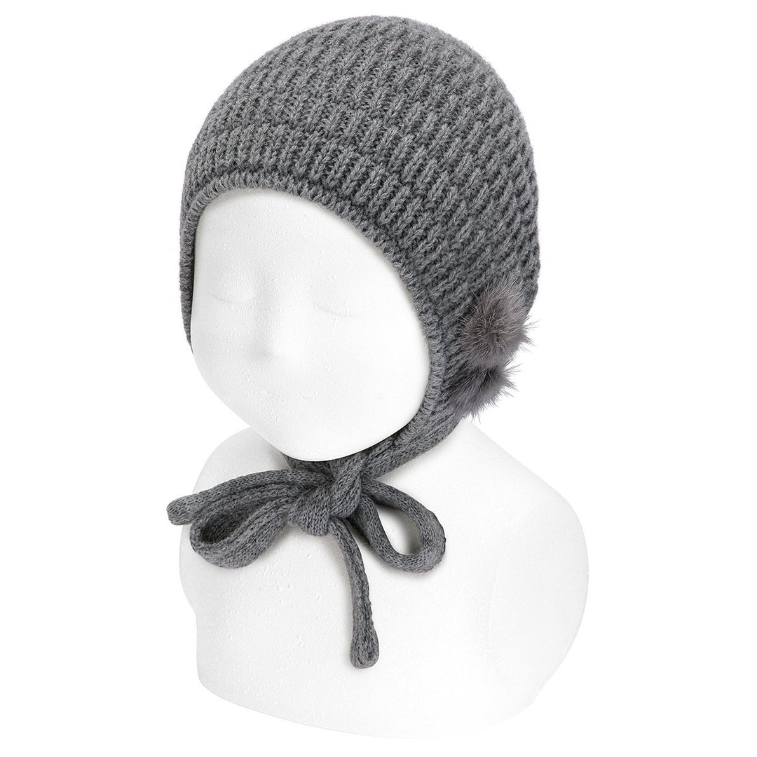 Condor Light Grey Knitted Bonnet with Pom Poms | iphoneandroidapplications