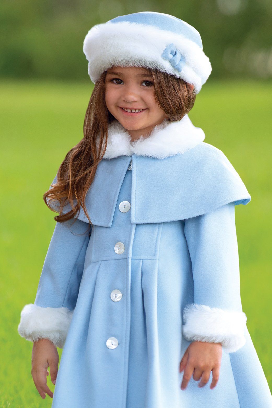 Sarah Louise "Margot" Blue Fur Trim Coat & Hat | iphoneandroidapplications