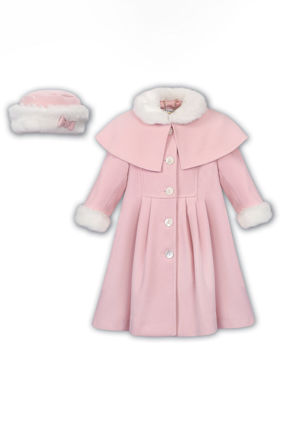 Sarah Louise "Margot" Pink Fur Trim Coat & Hat | iphoneandroidapplications