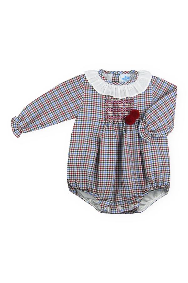 Sardon "Matthew" Blue & Red Checked Smocked Romper | iphoneandroidapplications