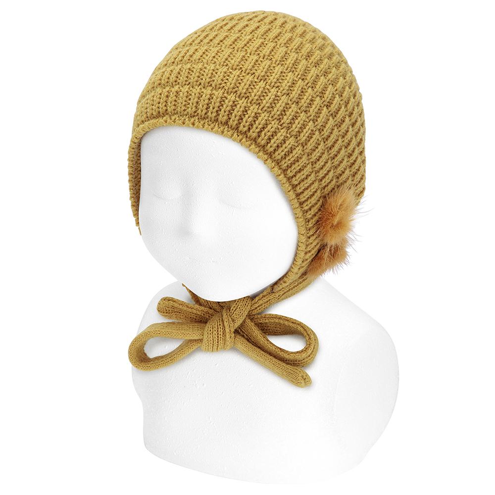 Condor Mustard Knitted Bonnet with Pom Poms | iphoneandroidapplications
