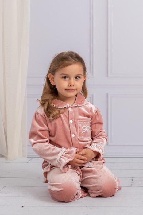 Caramelo Kids "Nancy" Vintage Pink Velvet Smocked Frilled Pyjamas | iphoneandroidapplications
