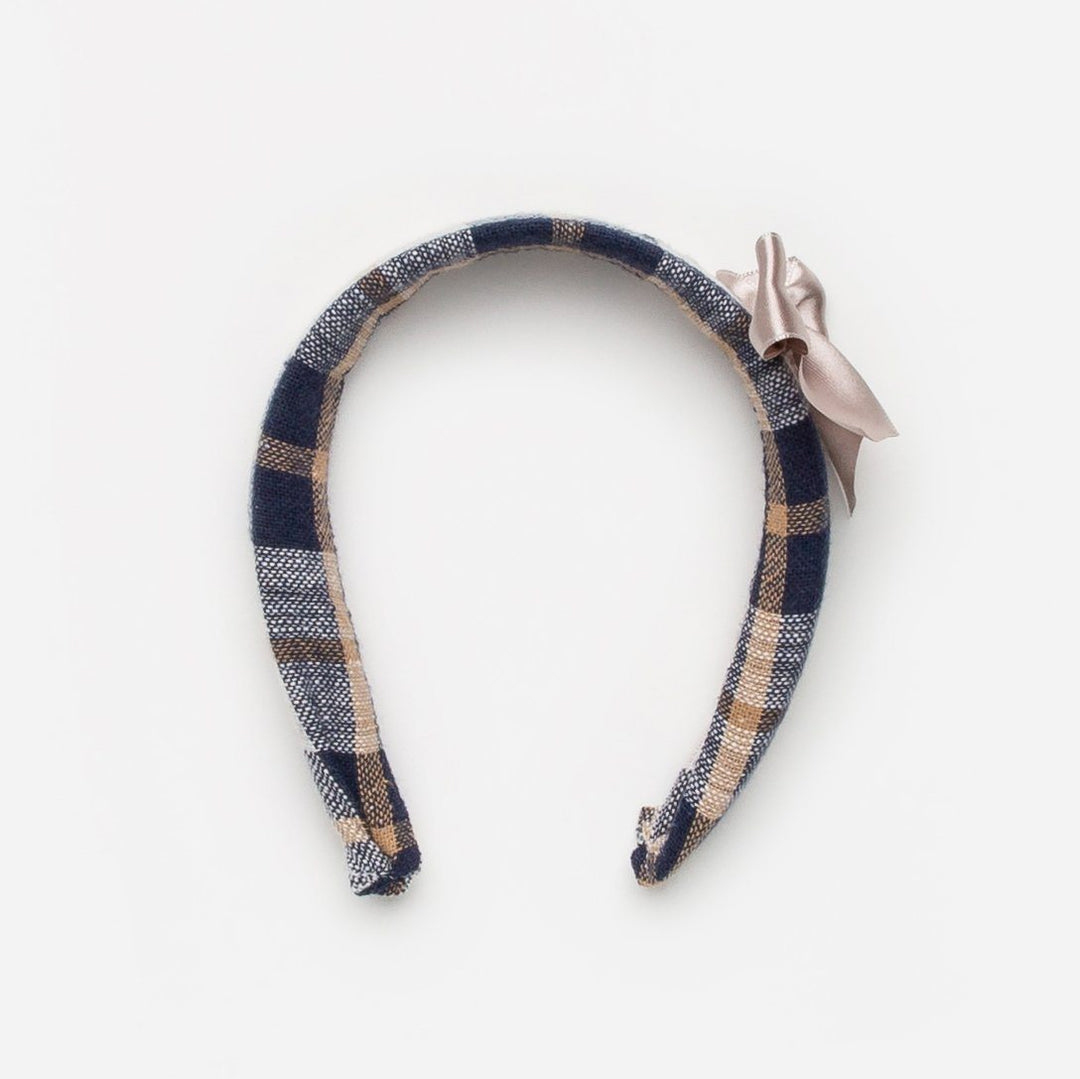 Juliana Navy & Beige Checked Bow Headband | iphoneandroidapplications