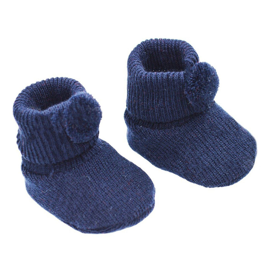Soft Touch Navy Pom Pom Knitted Booties | iphoneandroidapplications