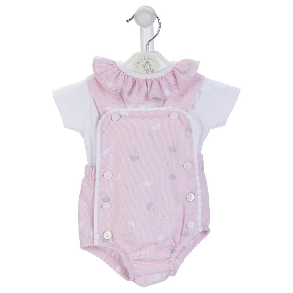 Dandelion Pink Umbrella Print Dungaree Romper Set | iphoneandroidapplications