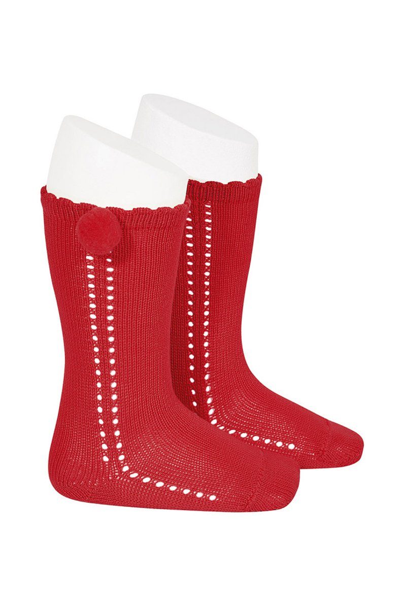 Condor Red Openwork Pom Pom Socks | iphoneandroidapplications