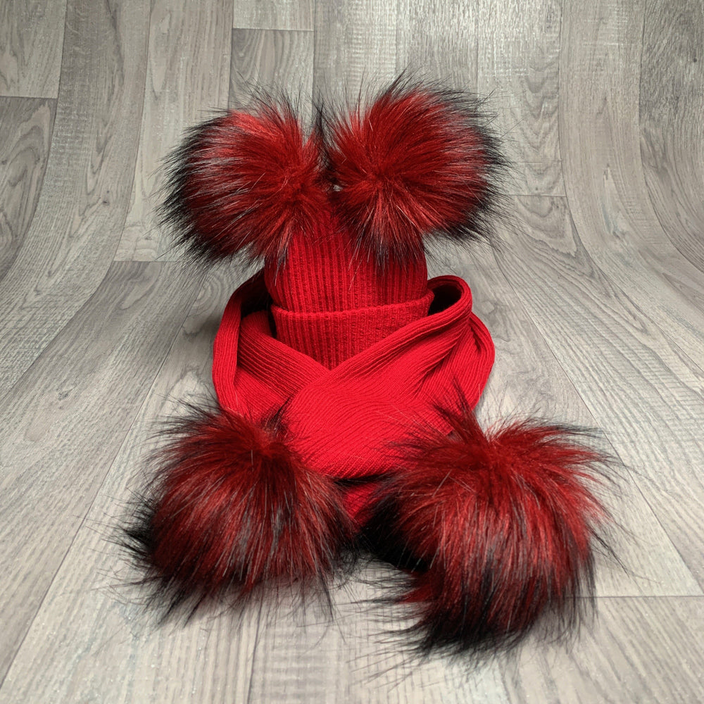 iphoneandroidapplications Red Ribbed Double Pom Pom Hat | iphoneandroidapplications