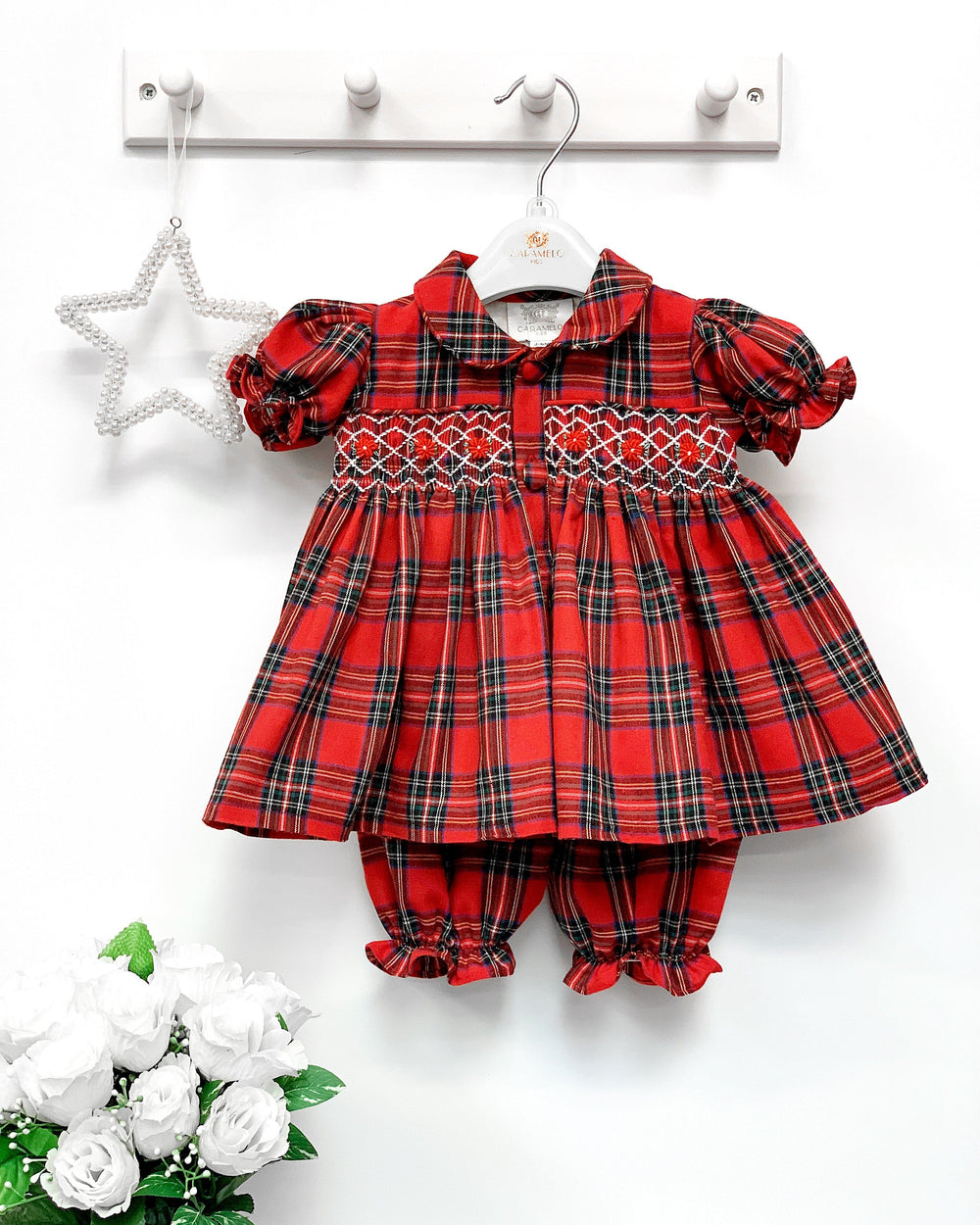Caramelo Kids Red Tartan Smocked Blouse & Bloomers | iphoneandroidapplications